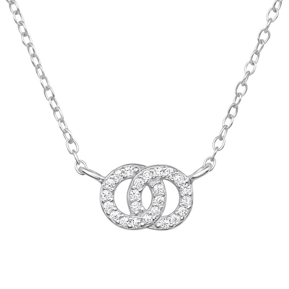 Sterling Silver Interlocking Circles Necklace – CZ Accents for Sparkling Modern